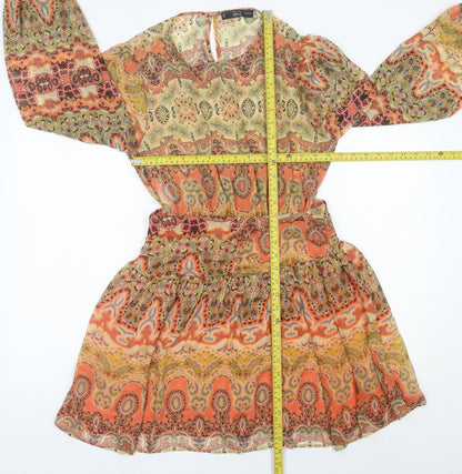 MNG Womens Multicoloured Paisley Short Dress Size 12 Boho Chiffon