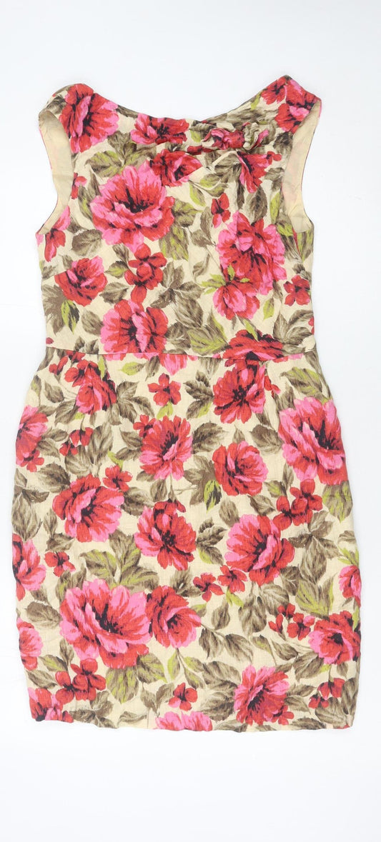 Next Women Multicoloured Floral Sheath Dress Size 12 Linen