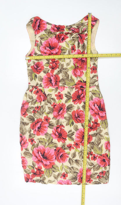 Next Women Multicoloured Floral Sheath Dress Size 12 Linen