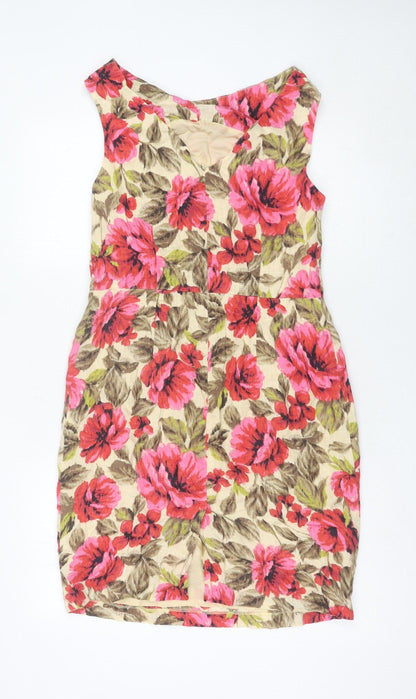 Next Women Multicoloured Floral Sheath Dress Size 12 Linen
