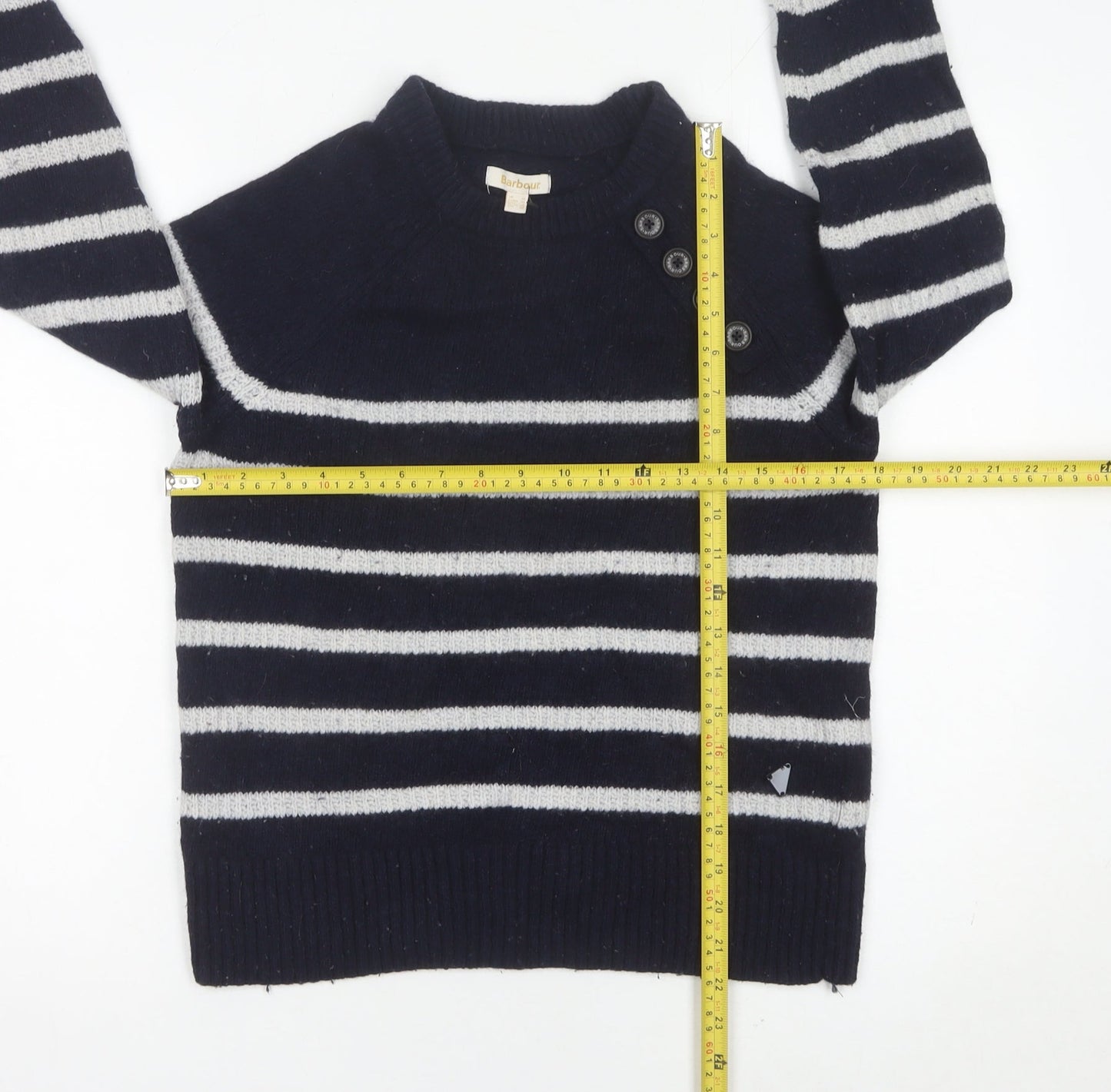 Barbour Womens Blue Striped Wool Jumper Size 10 Crew Neck