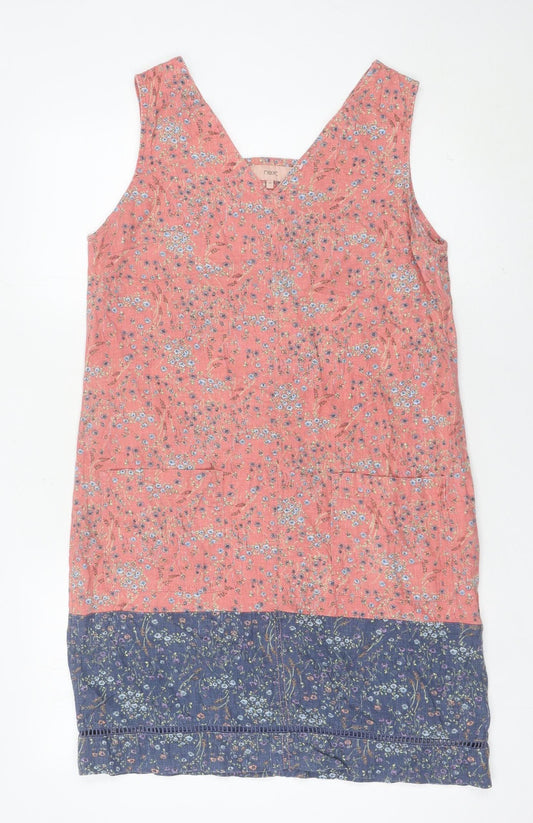 Next Women’s Pink Blue Floral Shift Dress Size 10 Linen Blend