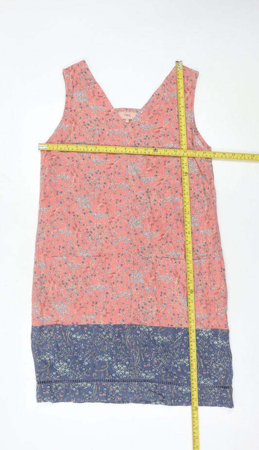 Next Women’s Pink Blue Floral Shift Dress Size 10 Linen Blend