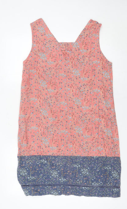 Next Women’s Pink Blue Floral Shift Dress Size 10 Linen Blend