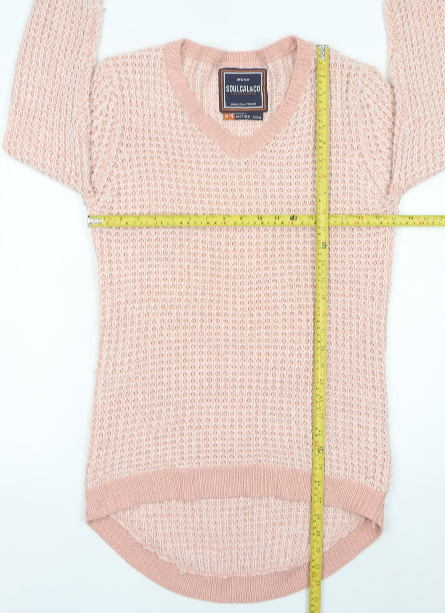 SoulCal&Co Women’s Pink V-Neck Waffle Knit Jumper Size 14