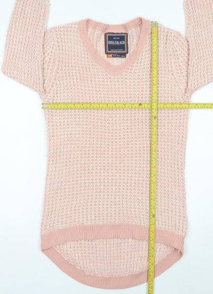 SoulCal&Co Women’s Pink V-Neck Waffle Knit Jumper Size 14