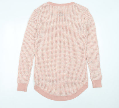 SoulCal&Co Women’s Pink V-Neck Waffle Knit Jumper Size 14