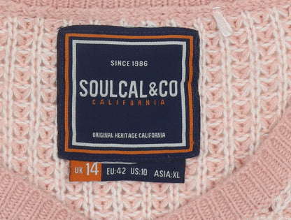 SoulCal&Co Women’s Pink V-Neck Waffle Knit Jumper Size 14