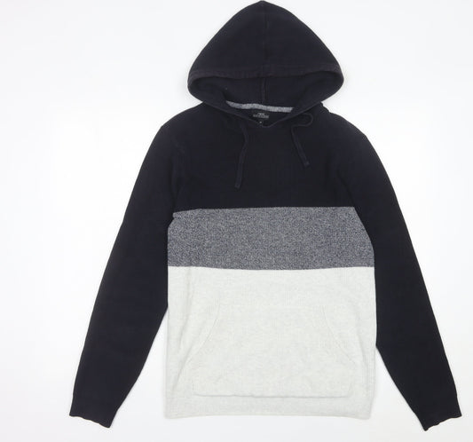 Next Men’s Black Grey White Knit Hoodie Jumper Medium