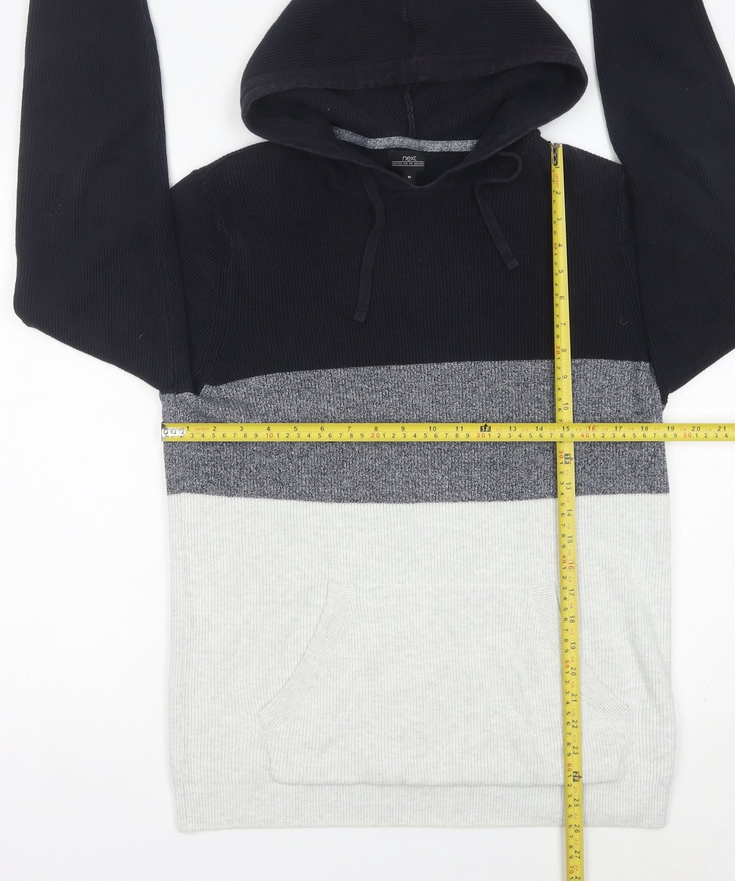 Next Men’s Black Grey White Knit Hoodie Jumper Medium