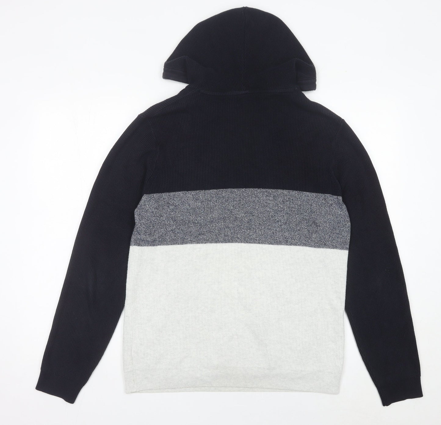 Next Men’s Black Grey White Knit Hoodie Jumper Medium
