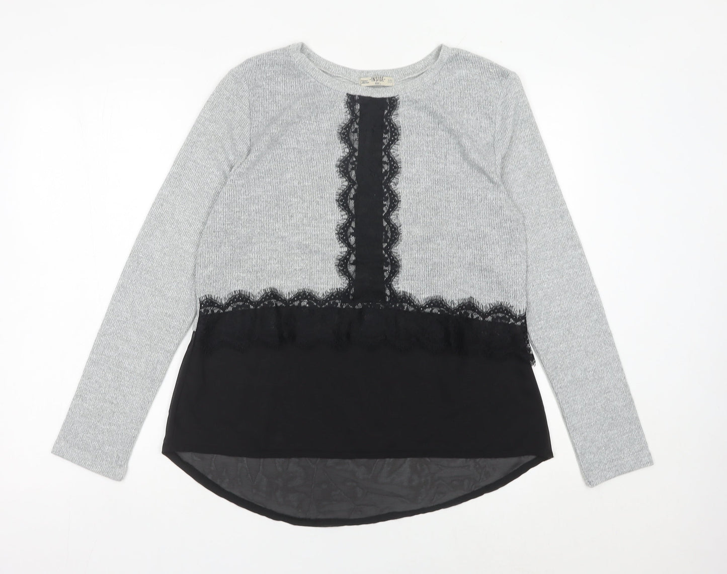 Inside Womens Grey Lace Accent Knit Pullover Jumper Size L