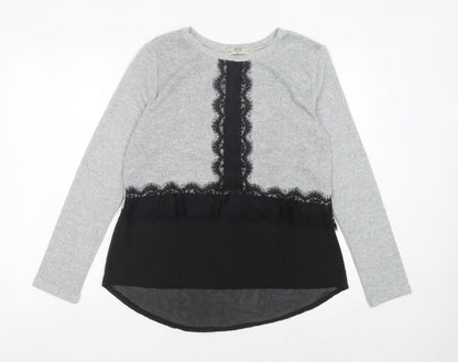 Inside Womens Grey Lace Accent Knit Pullover Jumper Size L