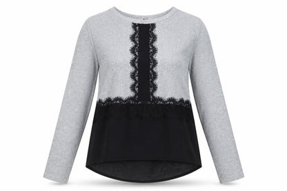 Inside Womens Grey Lace Accent Knit Pullover Jumper Size L
