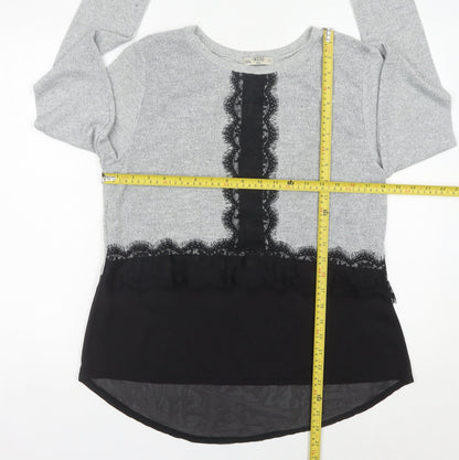 Inside Womens Grey Lace Accent Knit Pullover Jumper Size L