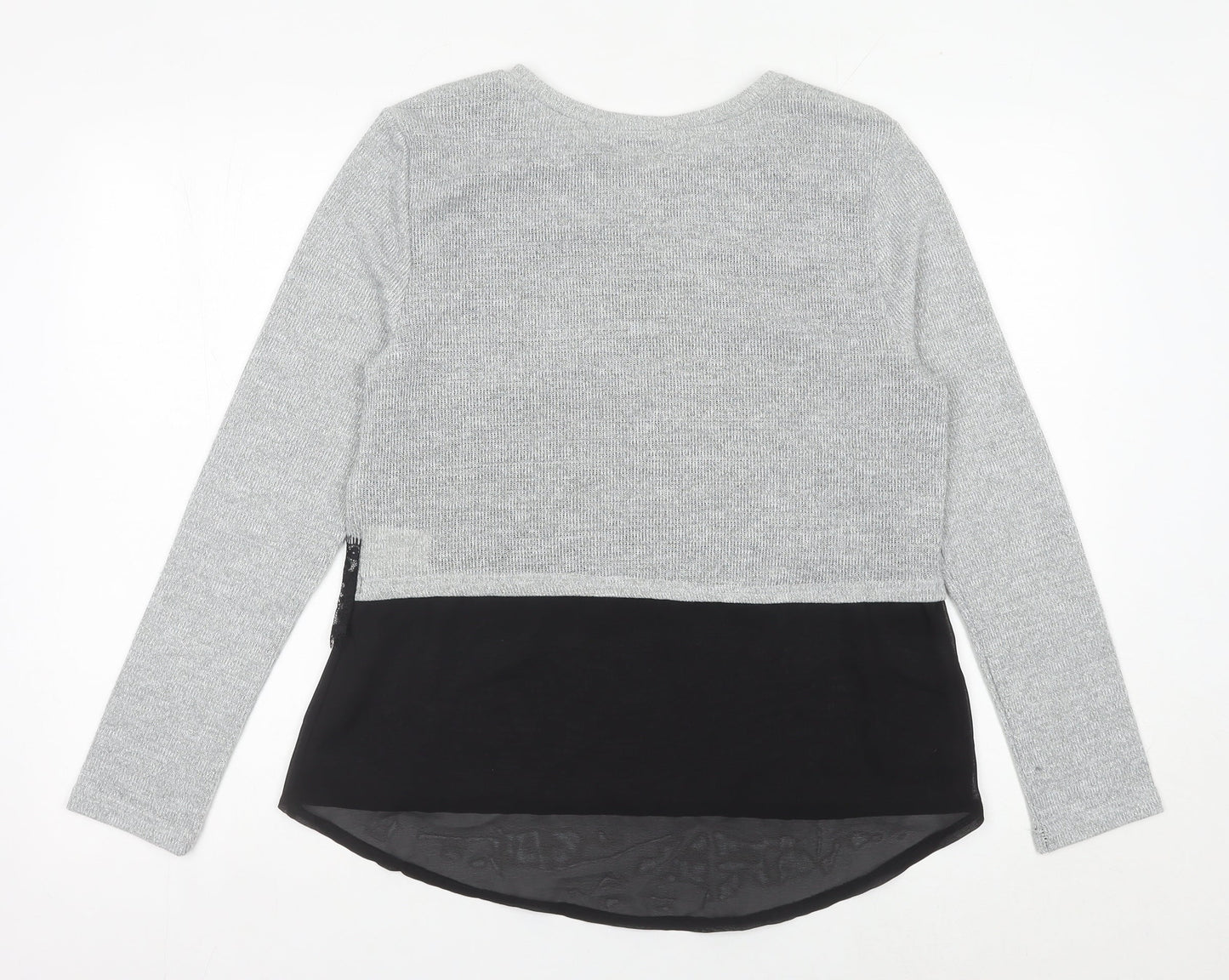 Inside Womens Grey Lace Accent Knit Pullover Jumper Size L