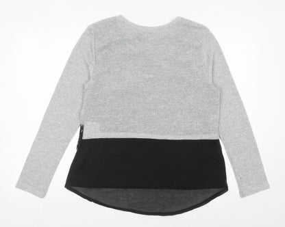 Inside Womens Grey Lace Accent Knit Pullover Jumper Size L