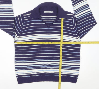 EWM Womens Blue Striped Collared Pullover Jumper Size 18-20