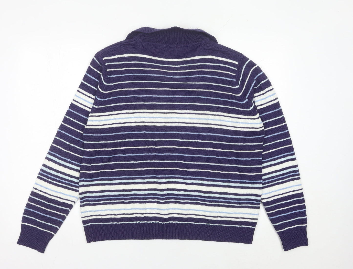 EWM Womens Blue Striped Collared Pullover Jumper Size 18-20
