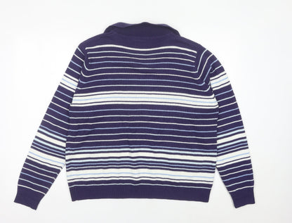 EWM Womens Blue Striped Collared Pullover Jumper Size 18-20