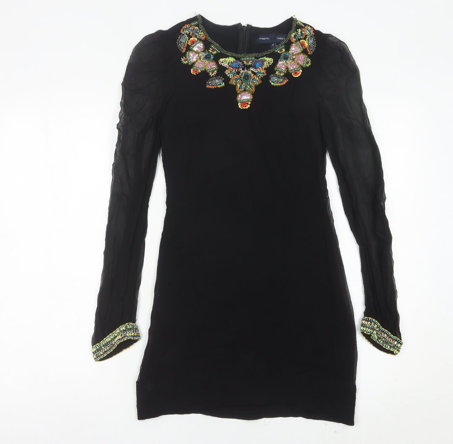 French Connection Women’s Black Silk Beaded Sheath Dress Size 6