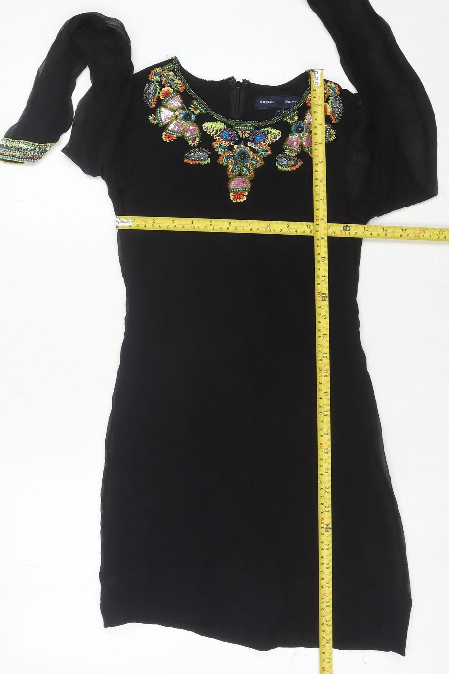 French Connection Women’s Black Silk Beaded Sheath Dress Size 6