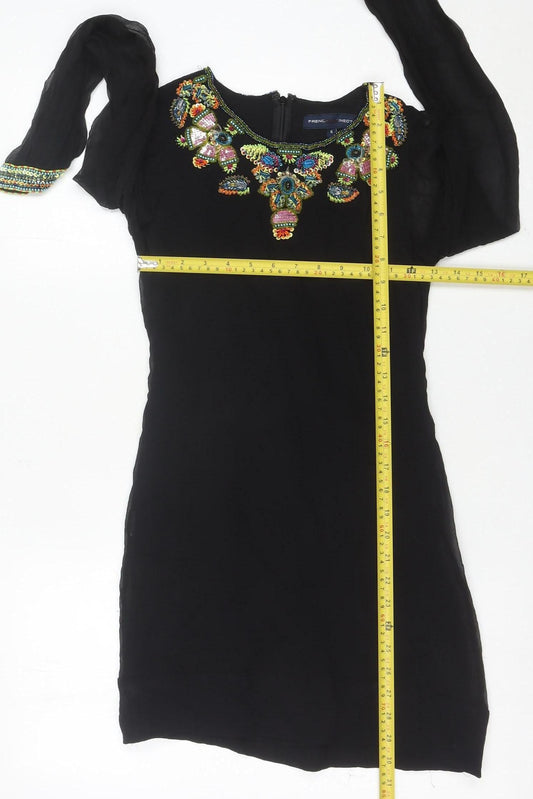 French Connection Women’s Black Silk Beaded Sheath Dress Size 6
