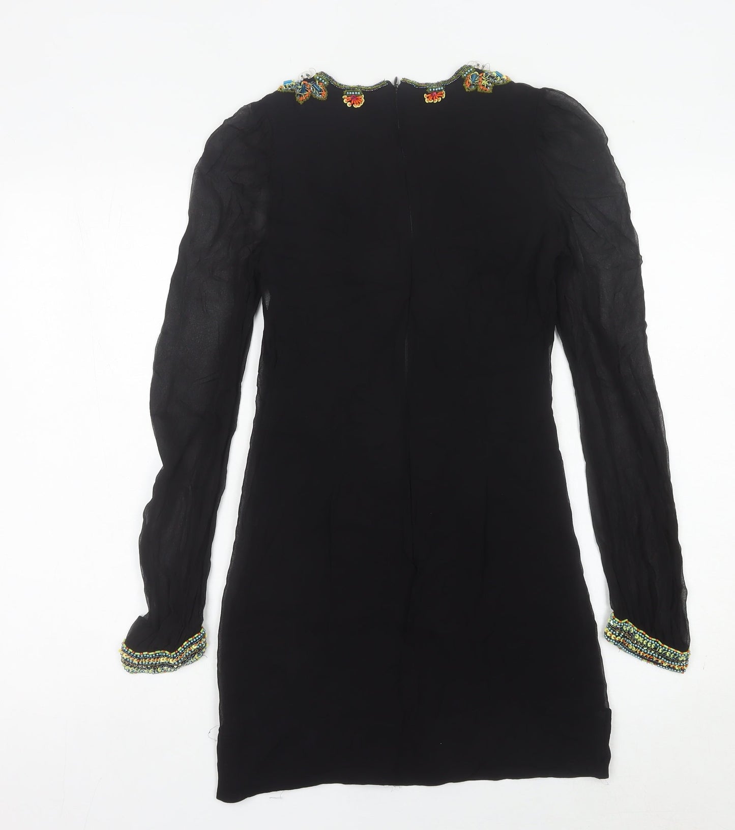 French Connection Women’s Black Silk Beaded Sheath Dress Size 6