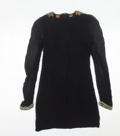 French Connection Women’s Black Silk Beaded Sheath Dress Size 6