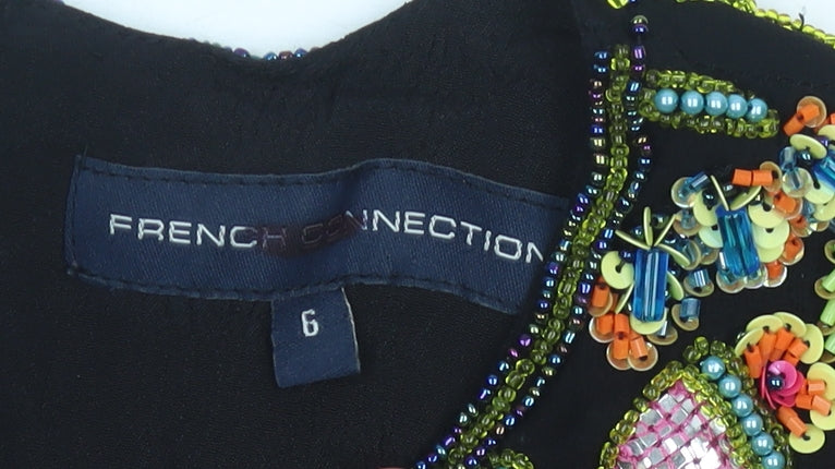 French Connection Women’s Black Silk Beaded Sheath Dress Size 6