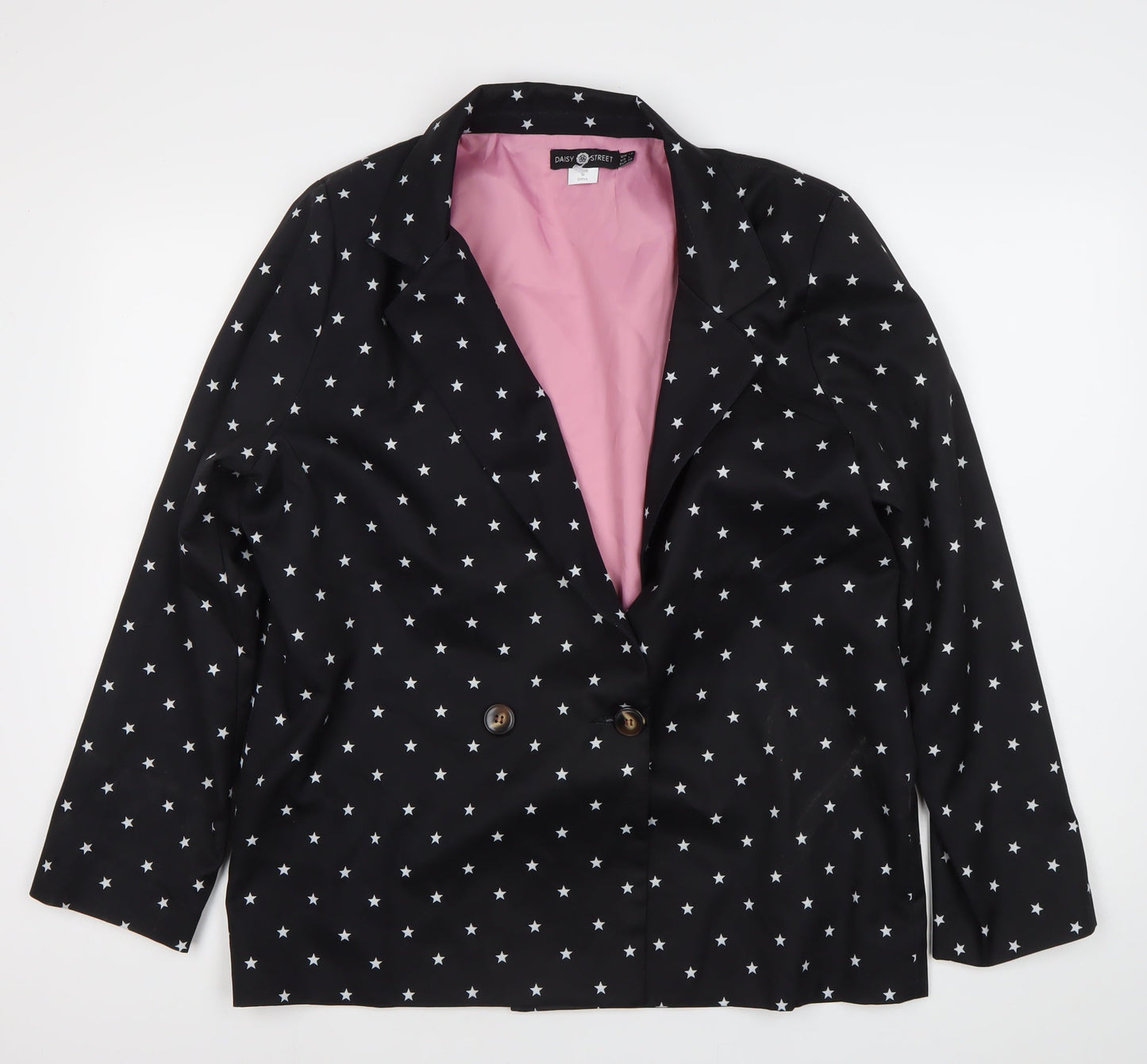 Daisy Street Womens Black Star Print Blazer Jacket UK 12
