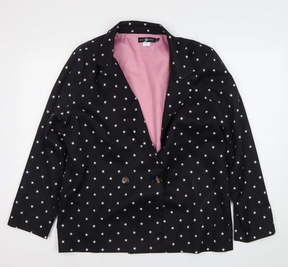 Daisy Street Womens Black Star Print Blazer Jacket UK 12