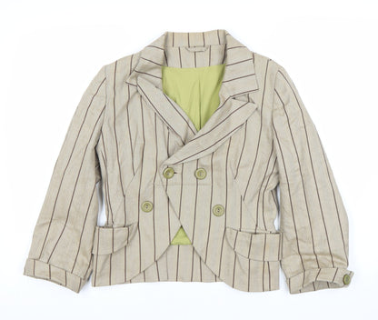 Topshop Womens Beige Pinstripe Double Breasted Suit Jacket Size 10