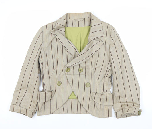 Topshop Womens Beige Pinstripe Double Breasted Suit Jacket Size 10