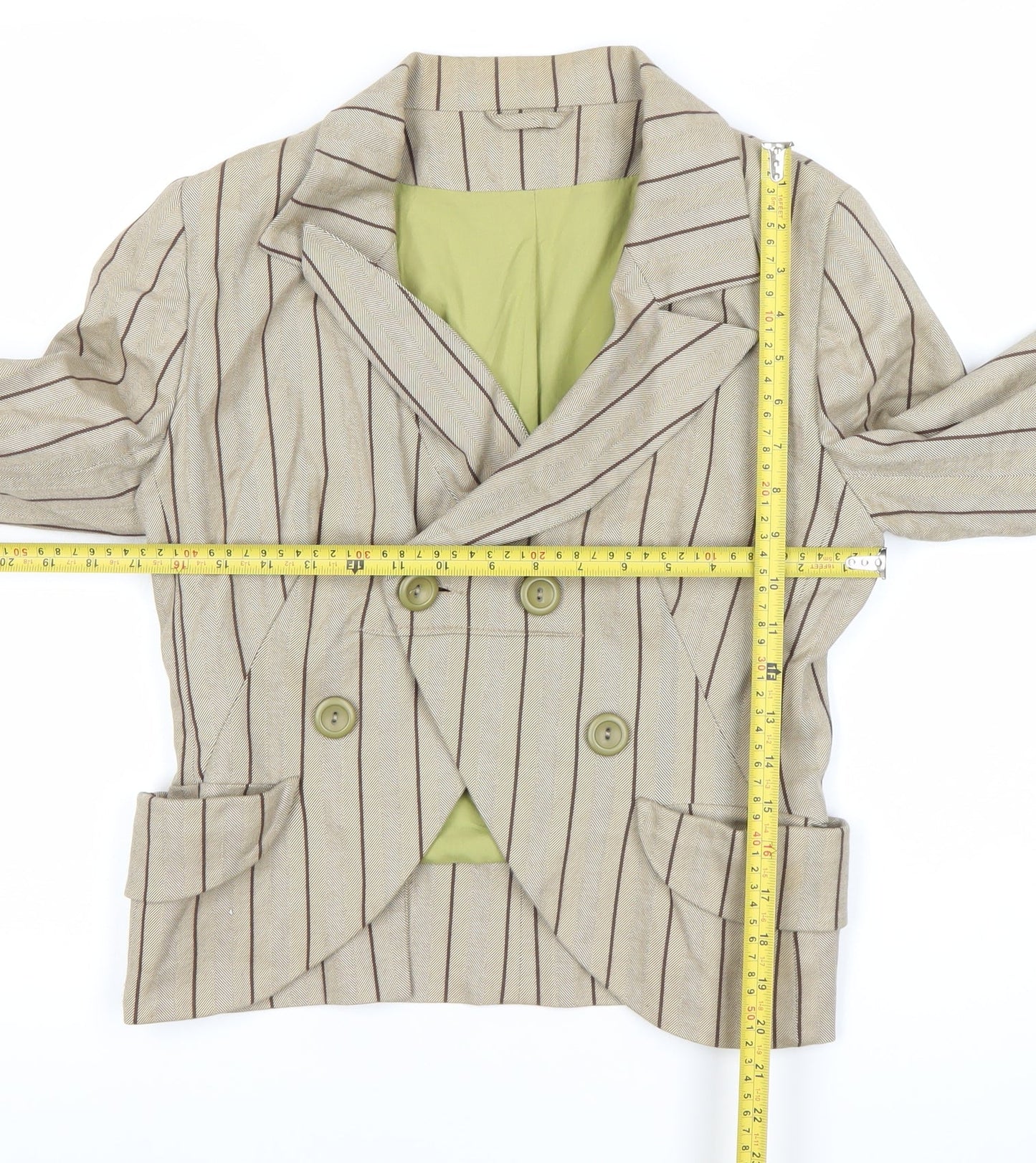 Topshop Womens Beige Pinstripe Double Breasted Suit Jacket Size 10