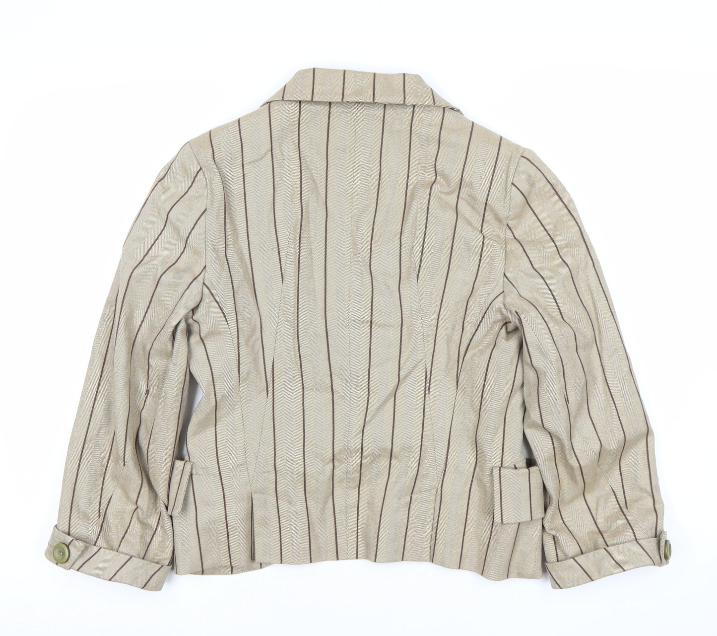 Topshop Womens Beige Pinstripe Double Breasted Suit Jacket Size 10