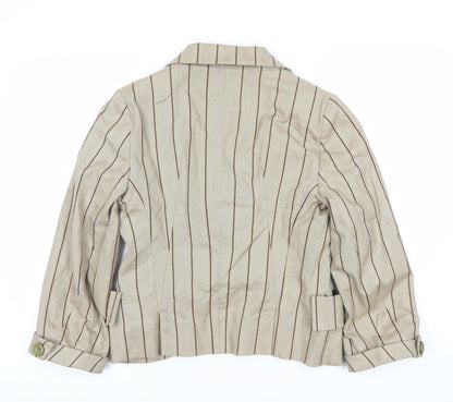 Topshop Womens Beige Pinstripe Double Breasted Suit Jacket Size 10