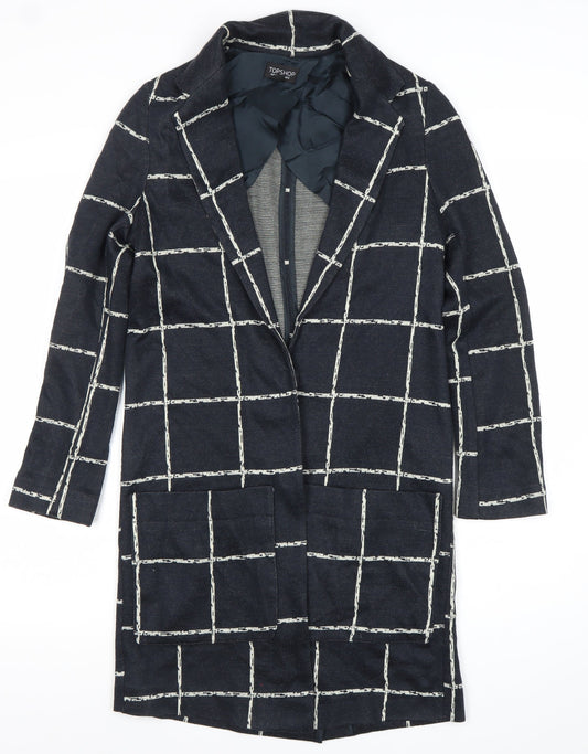 Topshop Women Black Check Blazer Jacket Size 6 Regular Woven