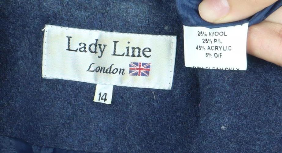 Lady Line London Women’s Blue Wool Blend Overcoat Size 14