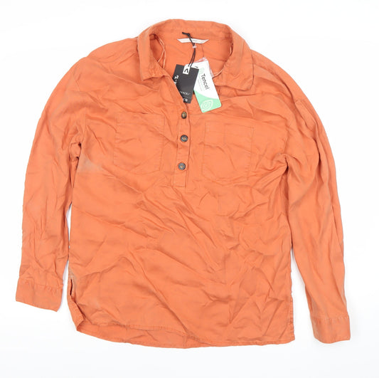 Tu Womens Orange Button-Up Shirt Size 8 Lyocell Collared Long Sleeve