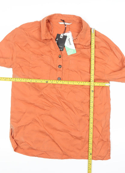 Tu Womens Orange Button-Up Shirt Size 8 Lyocell Collared Long Sleeve