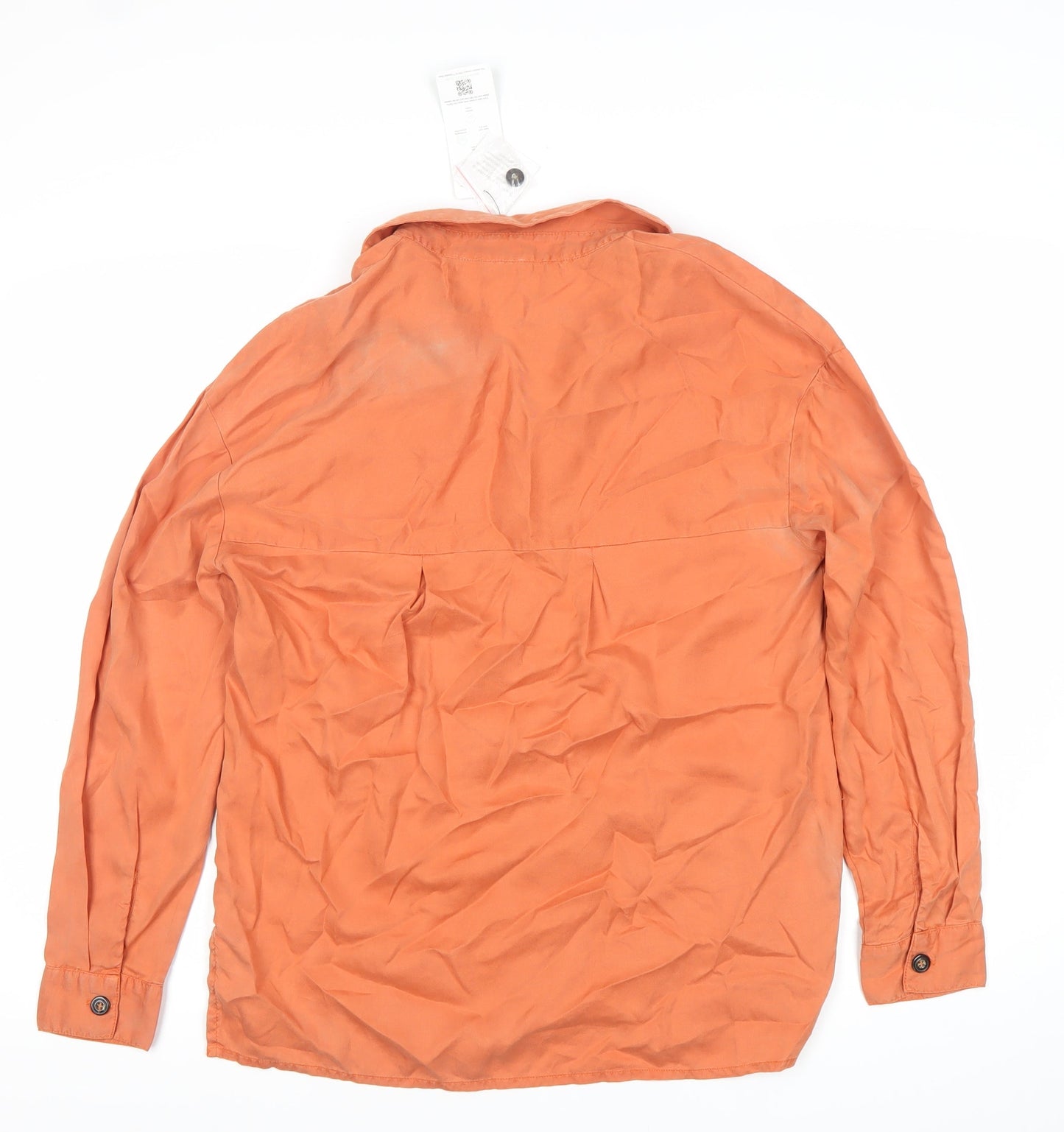 Tu Womens Orange Button-Up Shirt Size 8 Lyocell Collared Long Sleeve