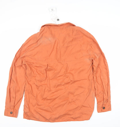 Tu Womens Orange Button-Up Shirt Size 8 Lyocell Collared Long Sleeve