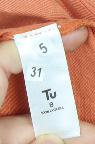 Tu Womens Orange Button-Up Shirt Size 8 Lyocell Collared Long Sleeve
