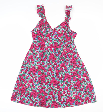 Boohoo Women’s Multicoloured Floral A-Line Dress UK 12 Ruffle Strap
