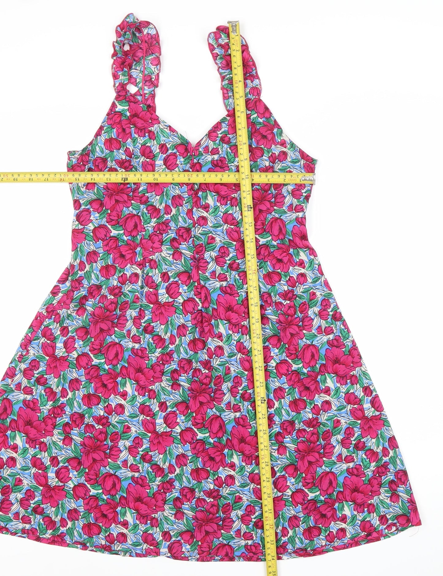 Boohoo Women’s Multicoloured Floral A-Line Dress UK 12 Ruffle Strap