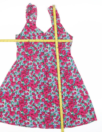 Boohoo Women’s Multicoloured Floral A-Line Dress UK 12 Ruffle Strap