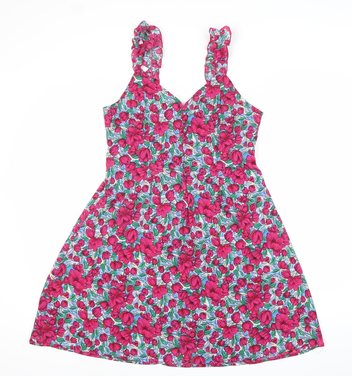 Boohoo Women’s Multicoloured Floral A-Line Dress UK 12 Ruffle Strap