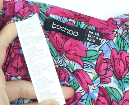 Boohoo Women’s Multicoloured Floral A-Line Dress UK 12 Ruffle Strap