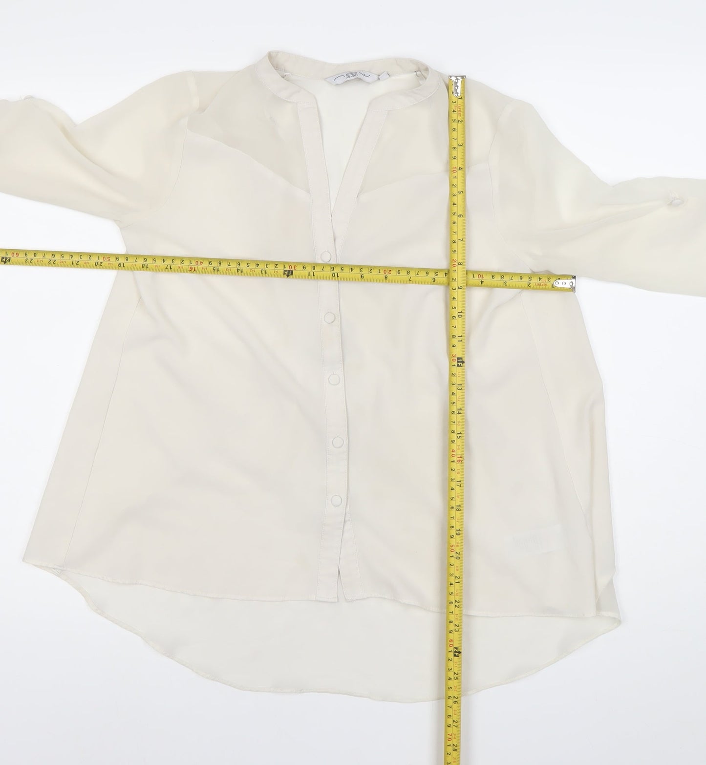 Look Women Ivory Chiffon Long Sleeve Button Blouse Size 10